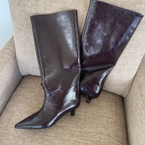 Zara burgundy kitten heel knee high boots size 37